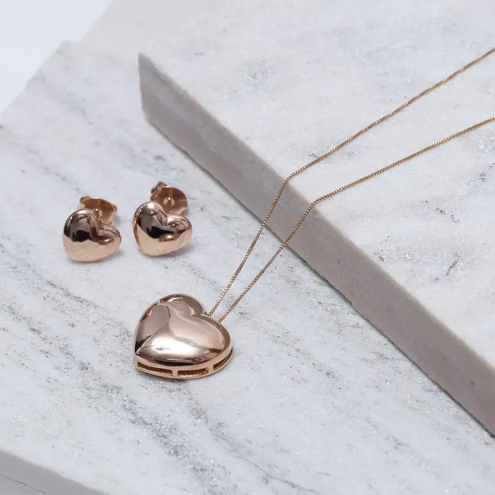 CONJUNTO CORAÇÃO LISO BANHO ROSÉ