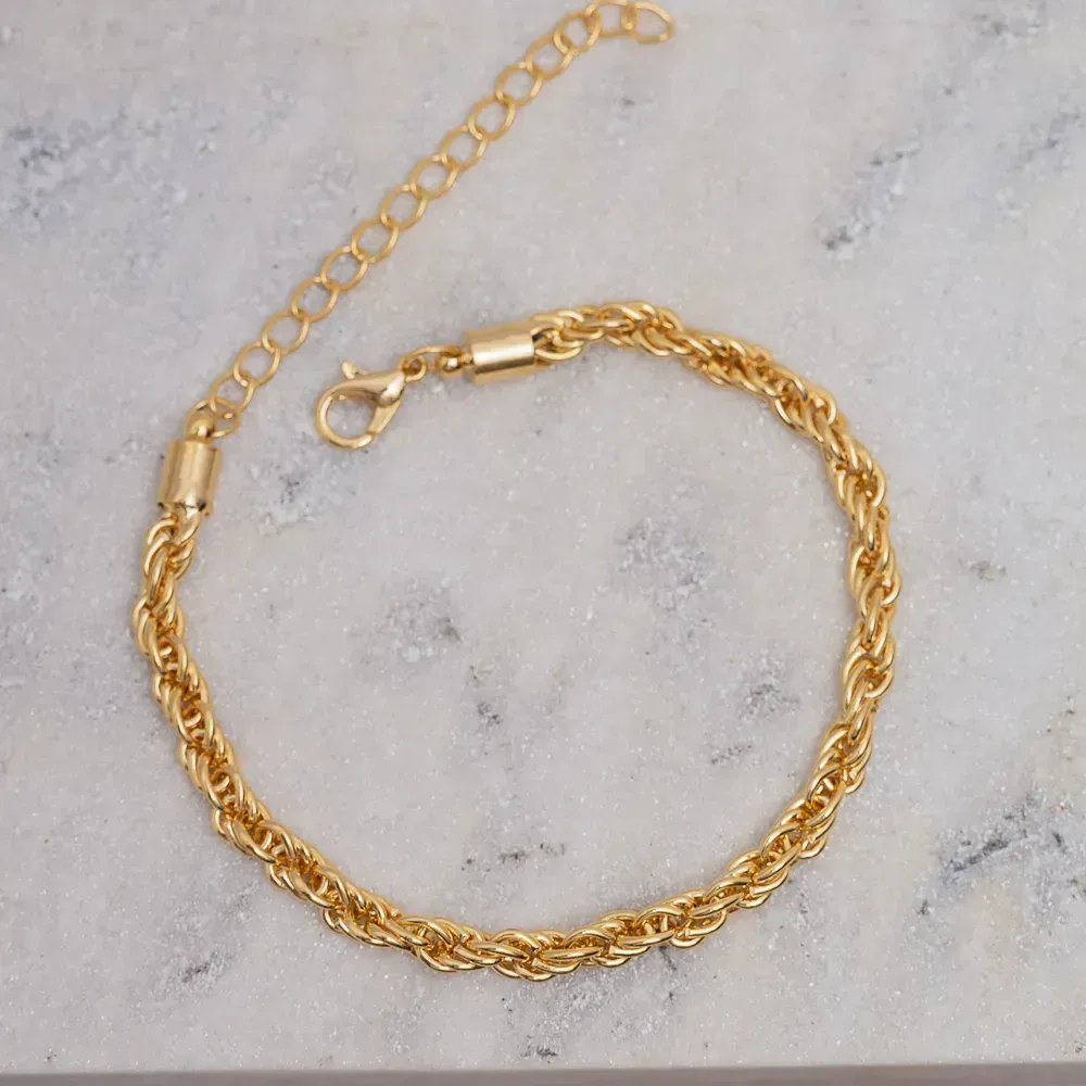 PULSEIRA ELOS CABO DE AÇO M BANHO OURO 18K