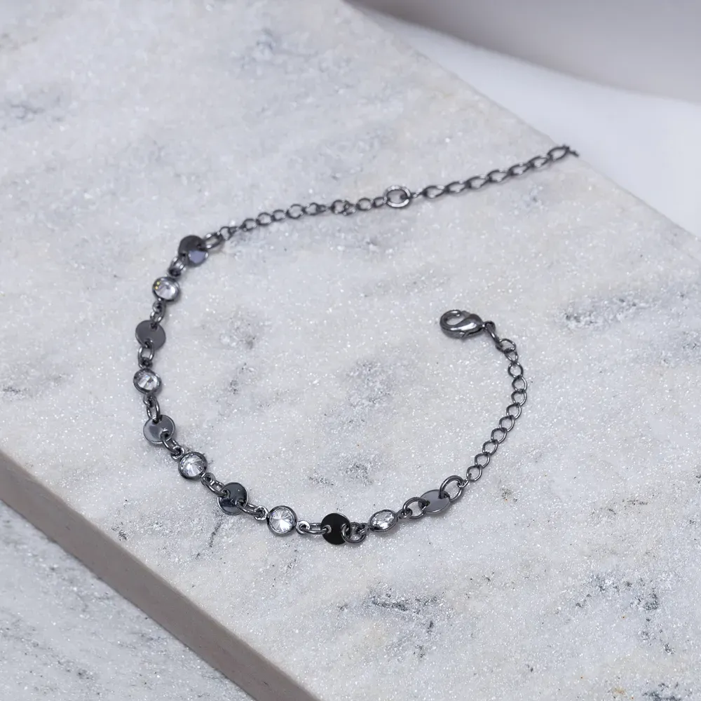 PULSEIRA CHAPINHA E ZIRCÔNIAS BANHO RÓDIO NEGRO