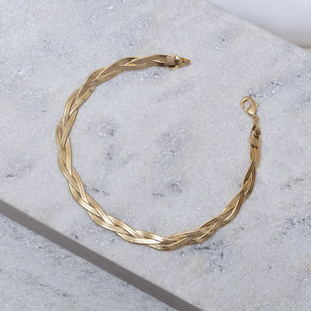 PULSEIRA MALHA TRANÇADA P BANHO OURO 18K