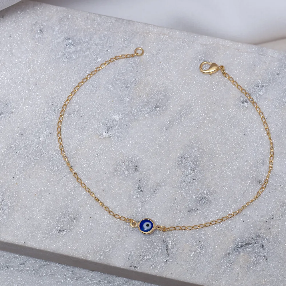 TORNOZELEIRA OLHO GREGO AZUL BANHO OURO 18K