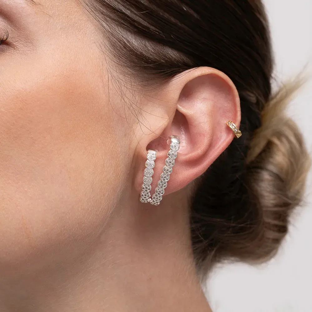 BRINCO EAR CUFF ZIRCÔNIA CRISTAL BANHO PRATA