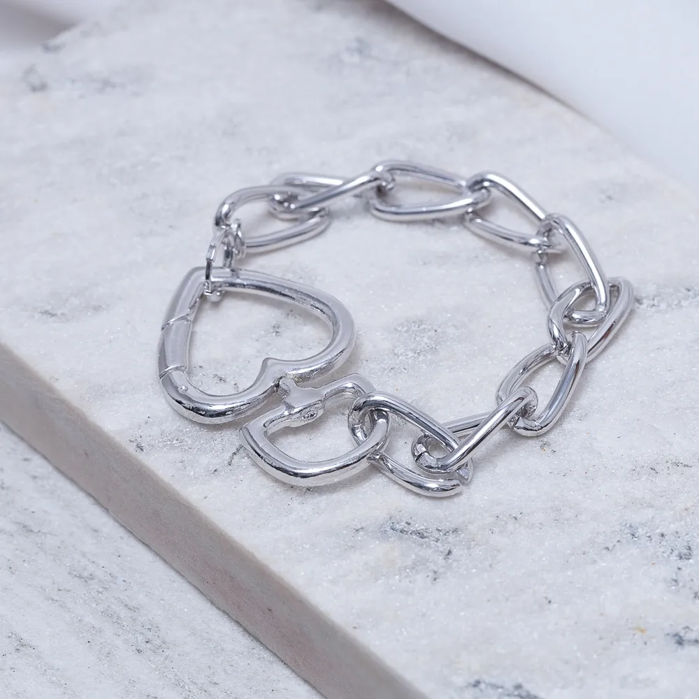 PULSEIRA CORRENTE COM FECHO CORAÇÃO BANHO RÓDIO BRANCO