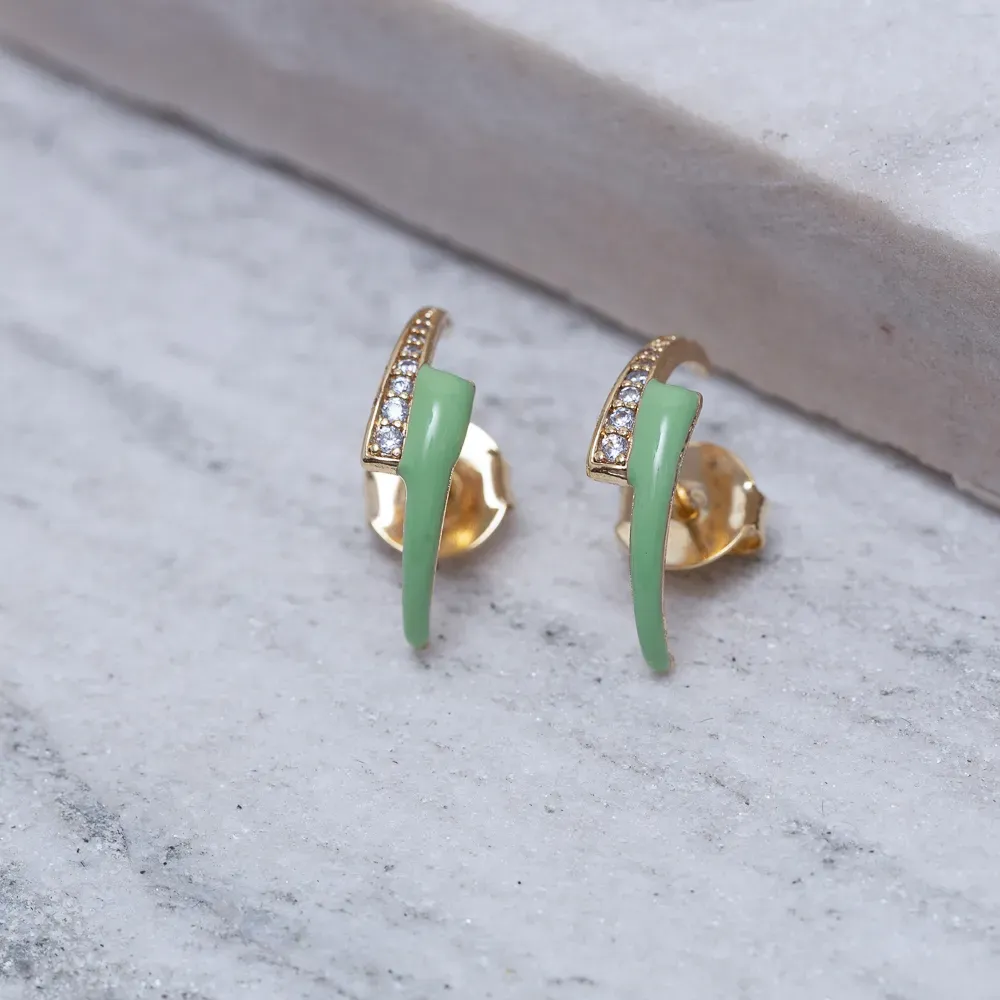 BRINCO ESMALTADO VERDE COM ZIRCÔNIA BANHO OURO 18K