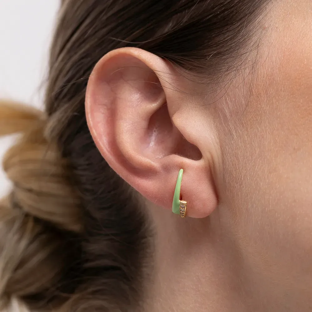 BRINCO ESMALTADO VERDE COM ZIRCÔNIA BANHO OURO 18K