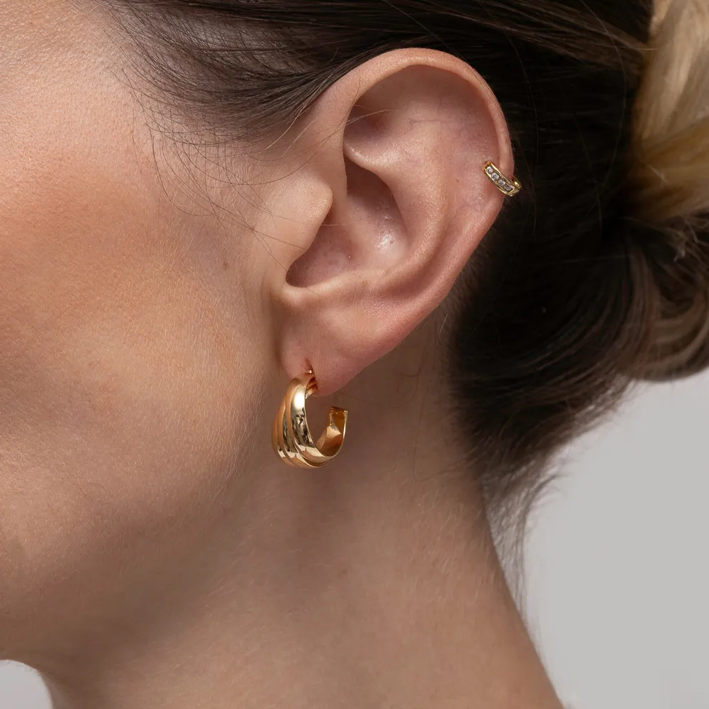BRINCO ARGOLA TRÊS AROS BANHO OURO 18K