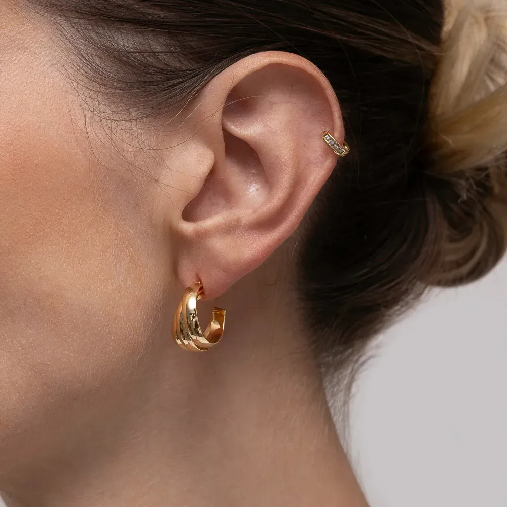 BRINCO ARGOLA TRÊS AROS BANHO OURO 18K