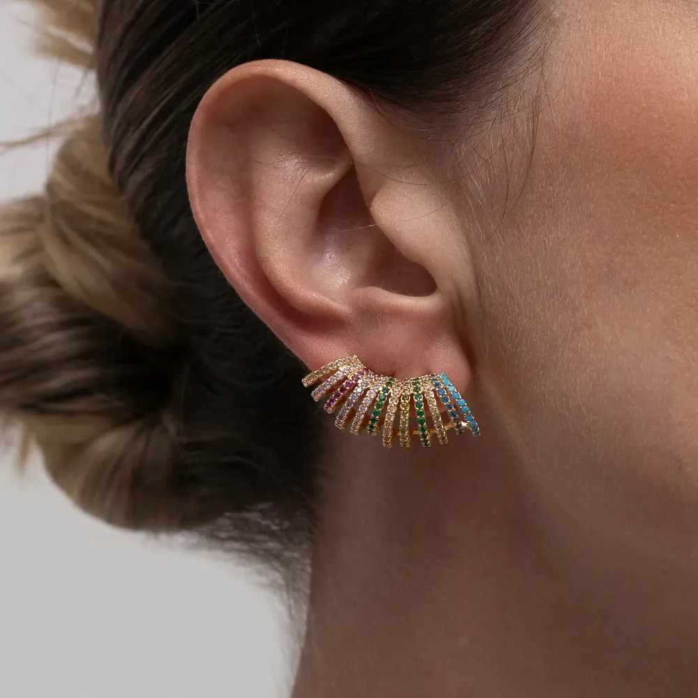 BRINCO EAR CUFF COM ZIRCÔNIAS COLORIDAS BANHO OURO 18K
