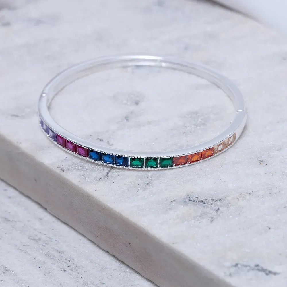 BRACELETE COM ZIRCÔNIAS NAVETE COLORIDAS BANHO PRATA