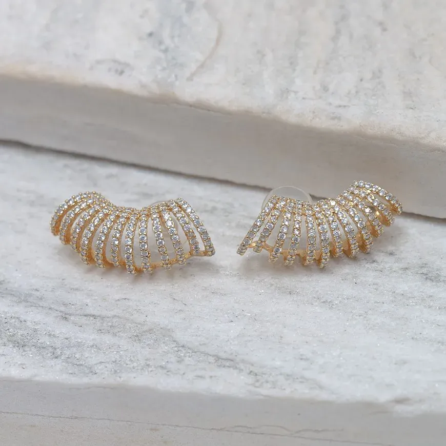 BRINCO EAR CUFF COM ZIRCÔNIAS CRISTAIS BANHO OURO 18K