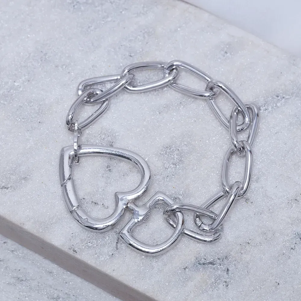 PULSEIRA CORRENTE COM FECHO CORAÇÃO BANHO RÓDIO BRANCO