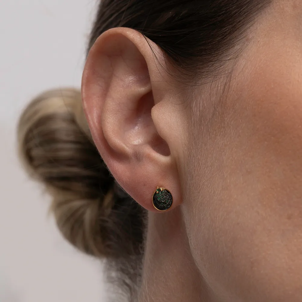 BRINCO JOANINHA VERDE ESMERALDA COM CANETA DE RÓDIO NEGRO BANHO OURO 18K