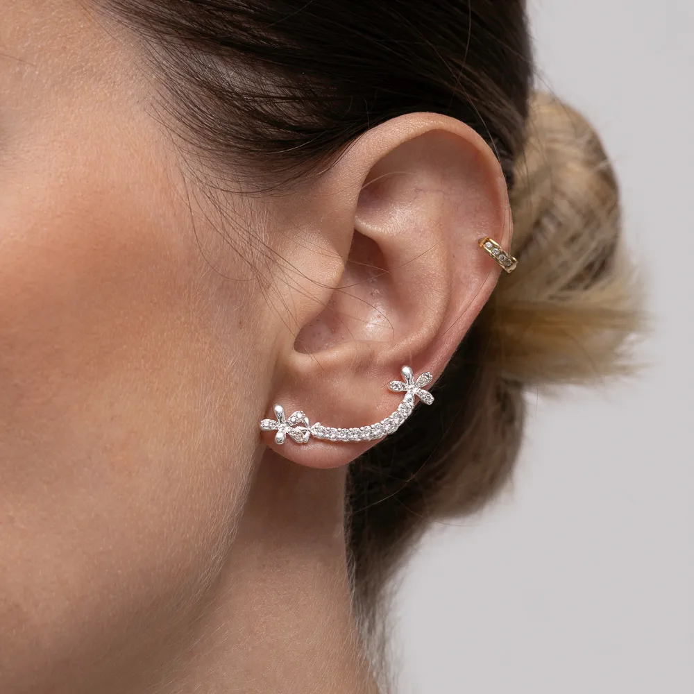 BRINCO EAR CUFF FLORZINHA BANHO PRATA