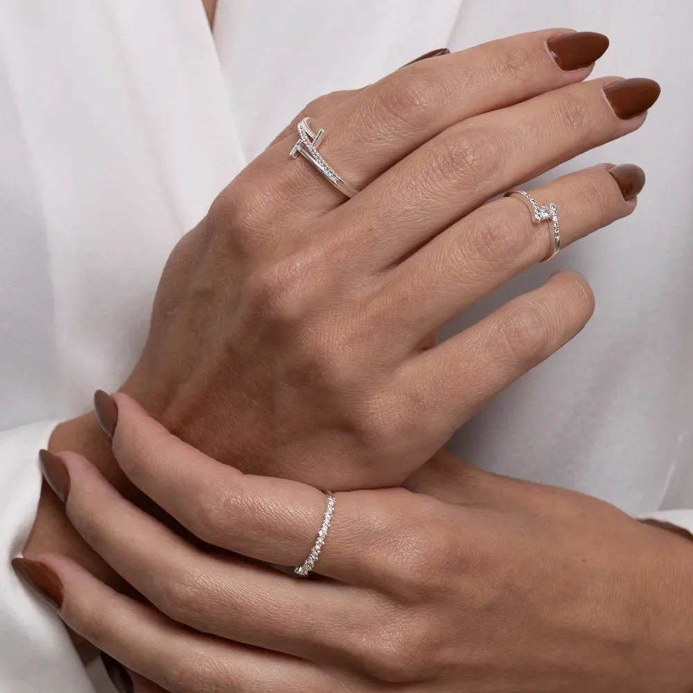 ANEL FALANGE COM ZIRCÔNIA E PEDRA CRISTAL PRATA