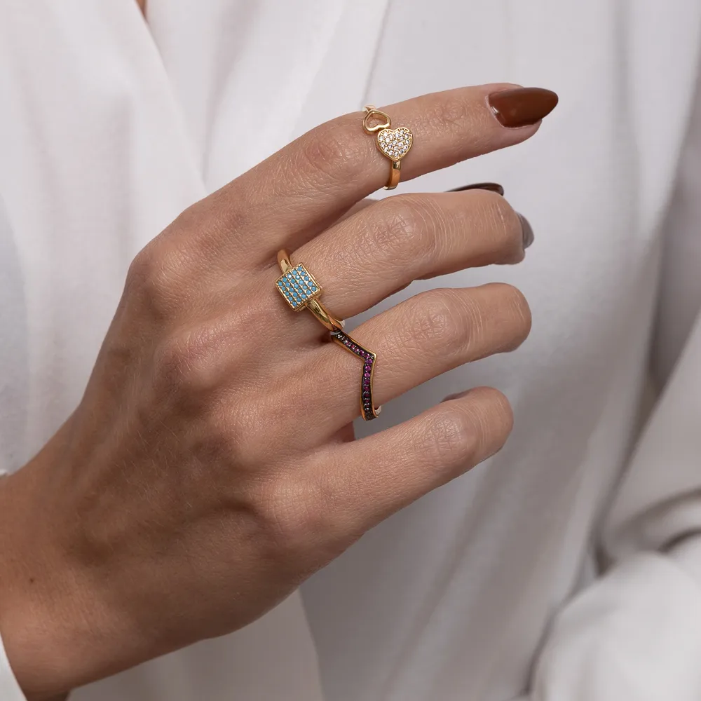 ANEL FALANGE CORAÇÃO COM ZIRCÔNIAS CRISTAIS BANHO OURO 18K