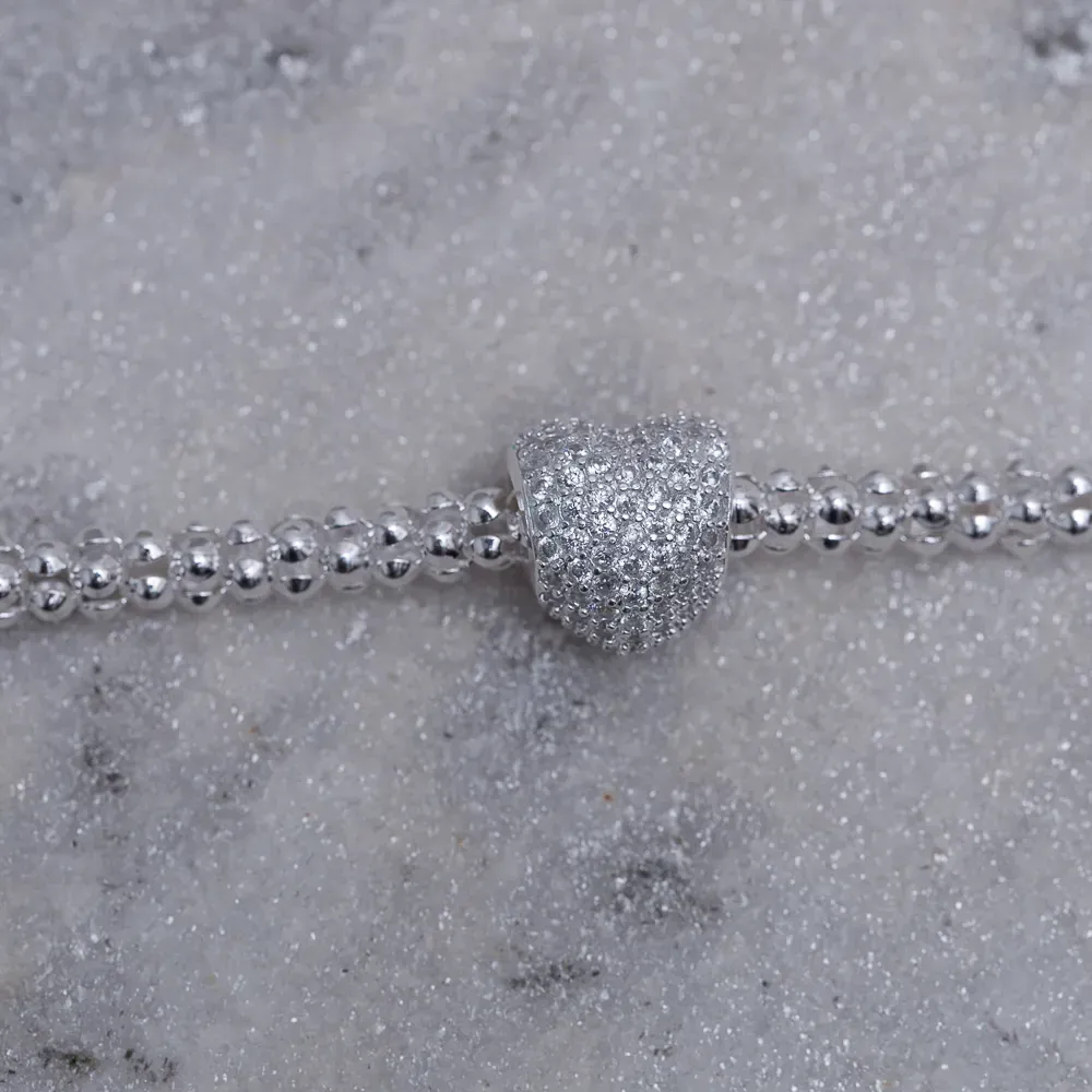 PULSEIRA OCA COM BERLOQUE CORAÇÃO CRAVEJADO BANHO PRATA
