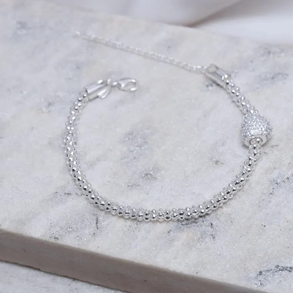 PULSEIRA OCA COM BERLOQUE CORAÇÃO CRAVEJADO BANHO PRATA