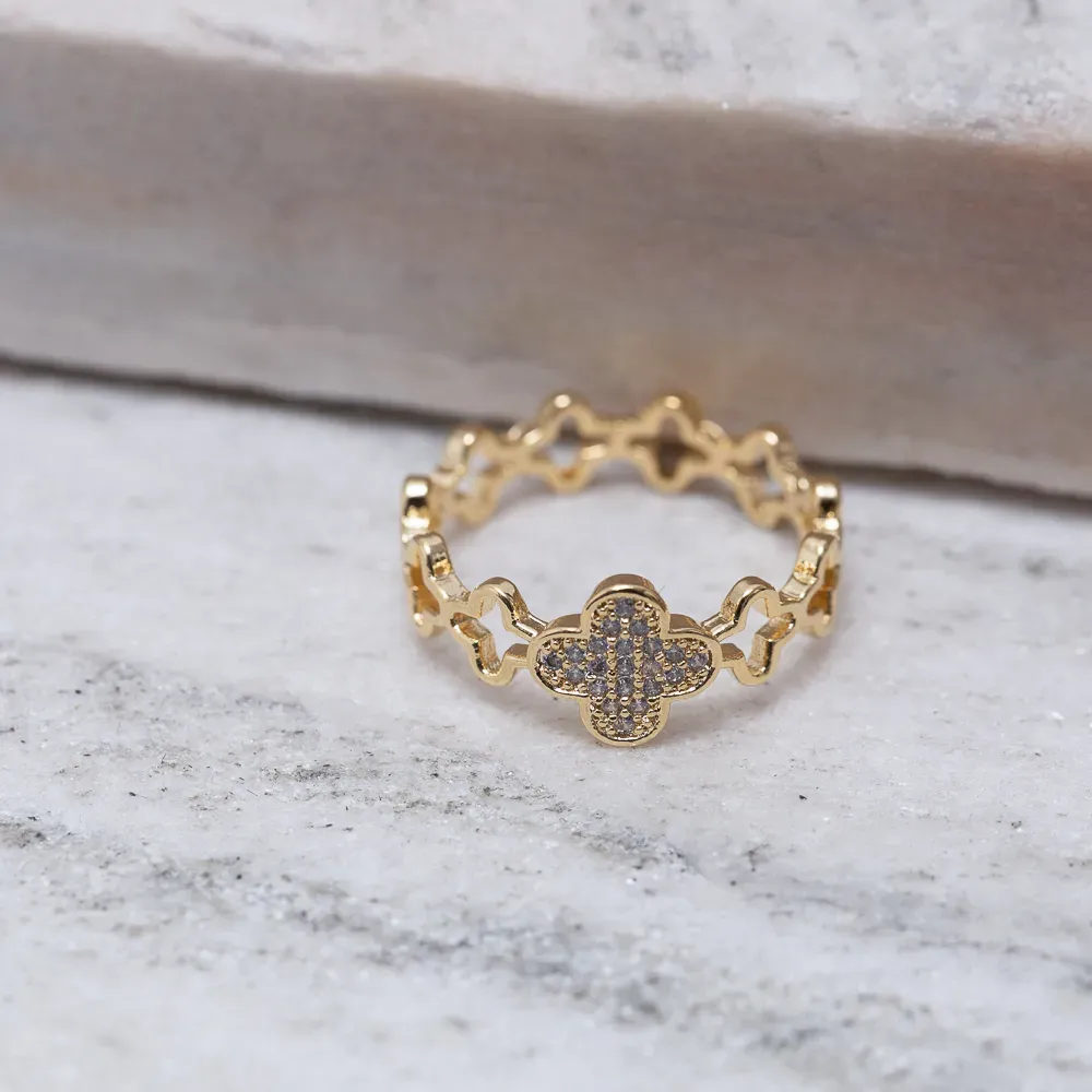 ANEL VIRGINIA CRAVEJADO E LISO VAZADO BANHO OURO 18K