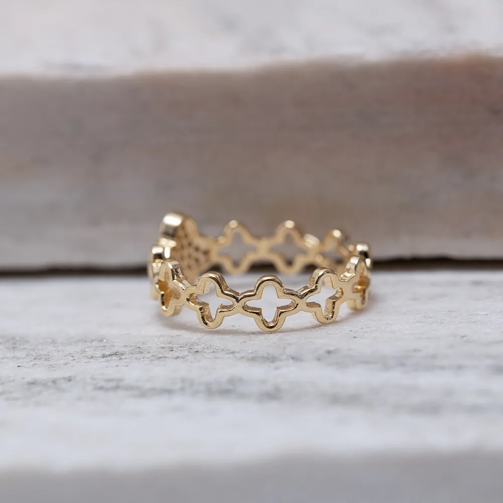 ANEL VIRGINIA CRAVEJADO E LISO VAZADO BANHO OURO 18K
