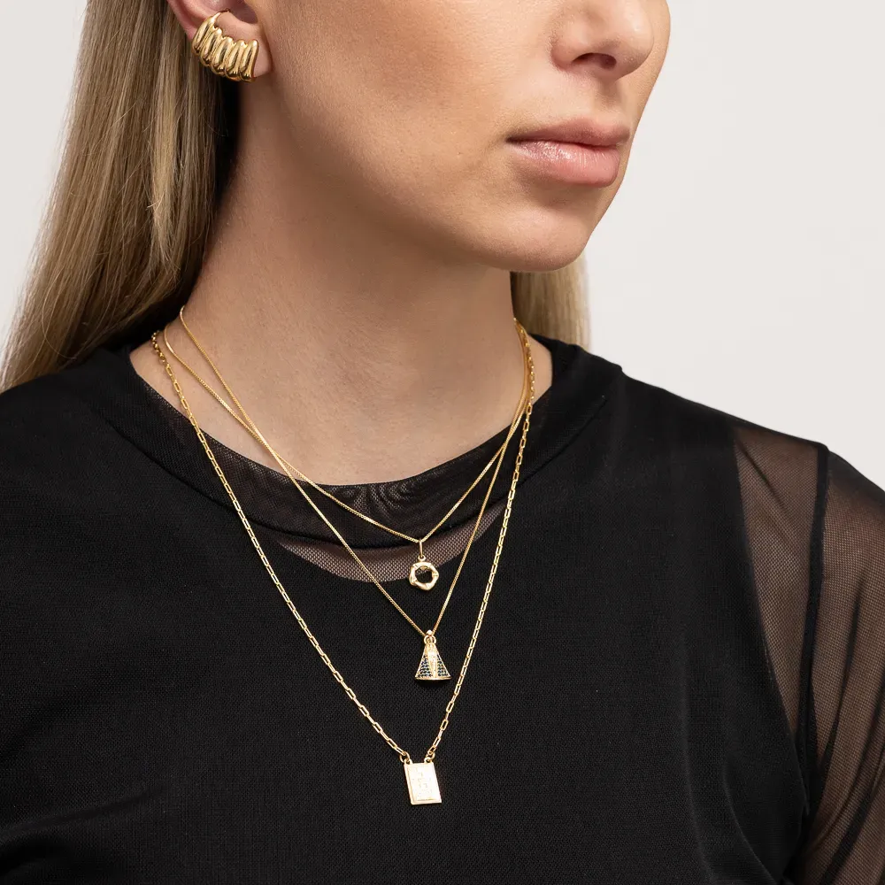 COLAR NOSSA SENHORA M COM ZIRCÔNIAS AZUL BANHO OURO 18K