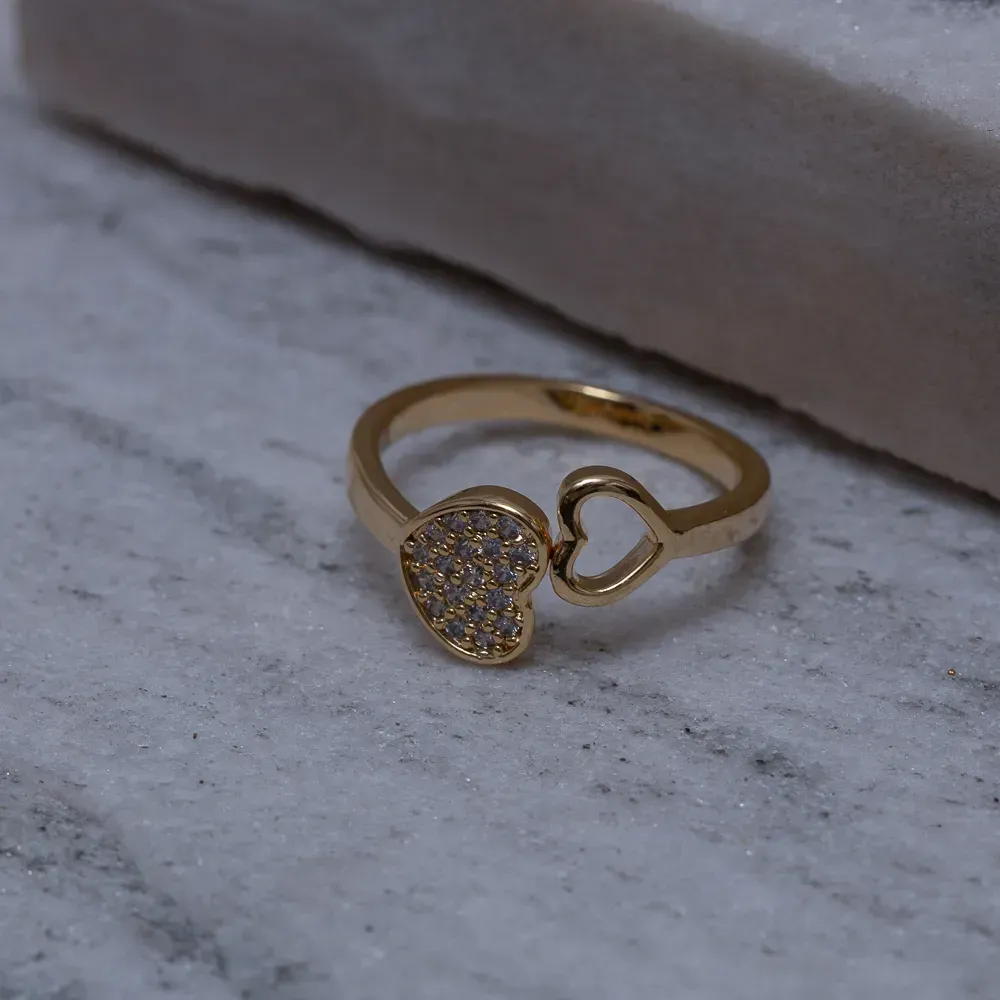 ANEL FALANGE CORAÇÃO COM ZIRCÔNIAS CRISTAIS BANHO OURO 18K