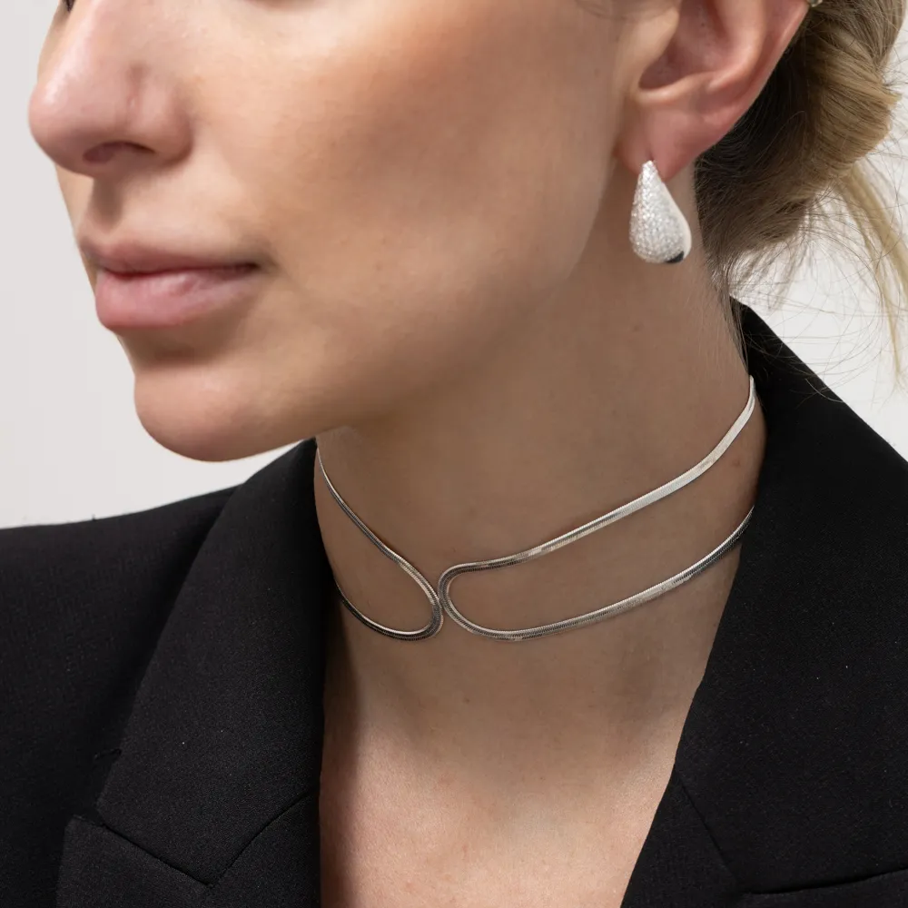 CHOKER FITA ESPELHADA 3MM BANHO PRATA