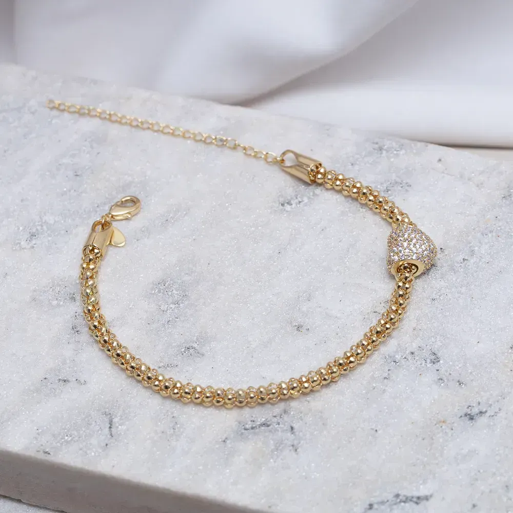 PULSEIRA OCA COM BERLOQUE CORAÇÃO CRAVEJADO BANHO OURO 18K