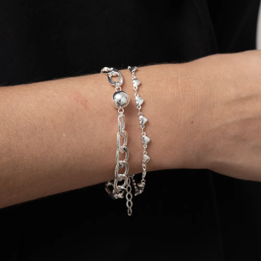PULSEIRA CORAÇÃO PP ABAULADOS BANHO PRATA