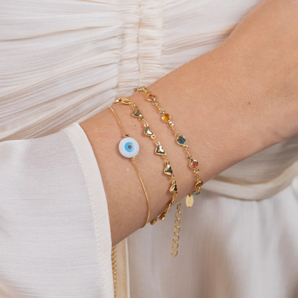 PULSEIRA CRISTAIS COLORIDOS BANHO OURO 18K