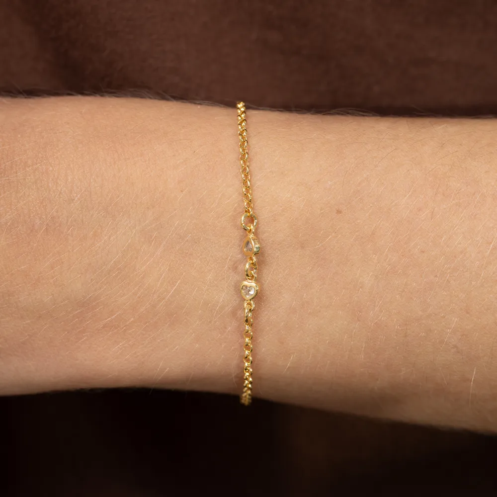 PULSEIRA INFANTIL CORAÇÕES CRISTAIS BANHO OURO 18K