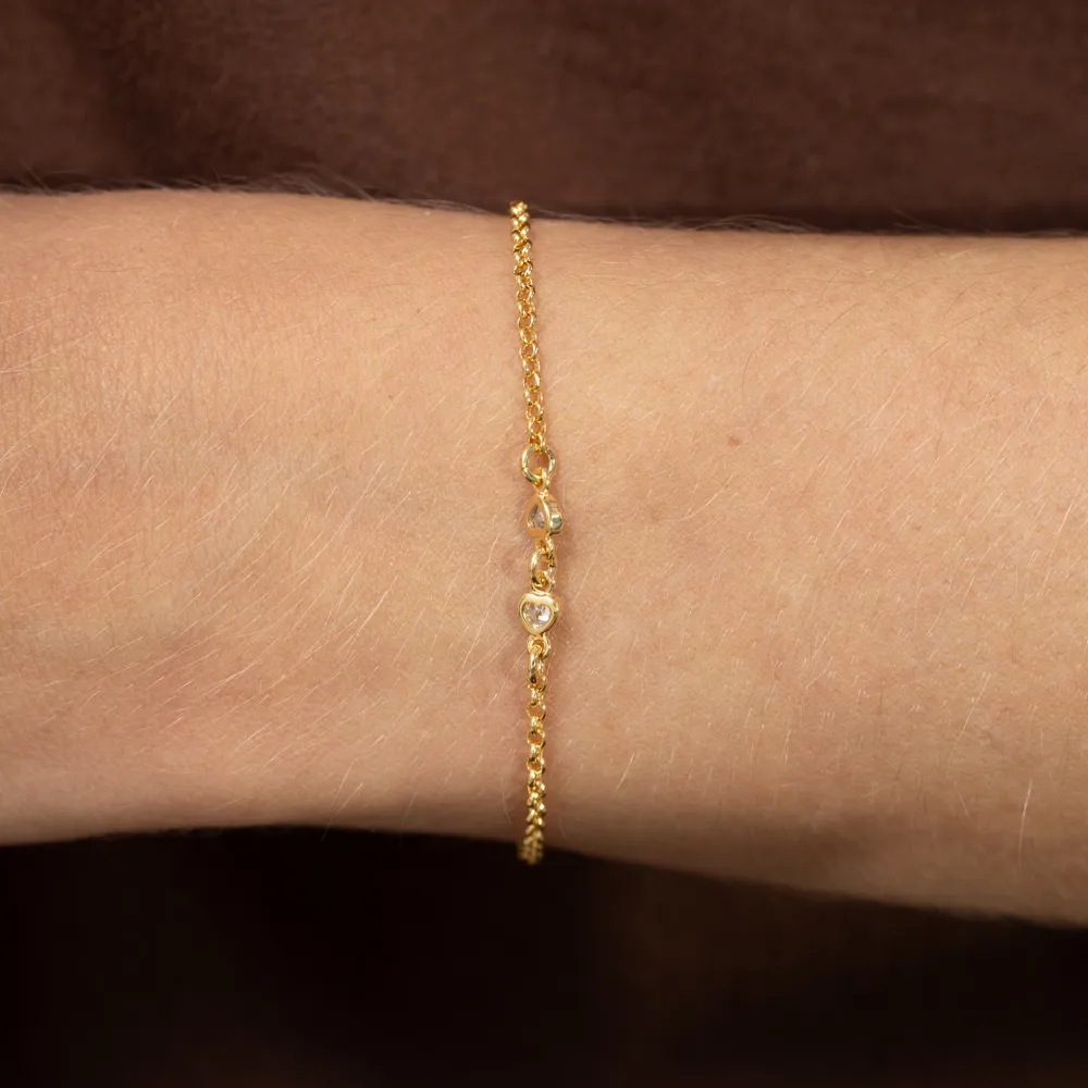 PULSEIRA INFANTIL CORAÇÕES CRISTAIS BANHO OURO 18K