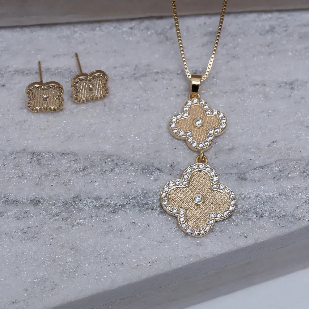 CONJUNTO VIRGINIA DUPLO  COM ZIRCÔNIAS BANHO OURO 18K
