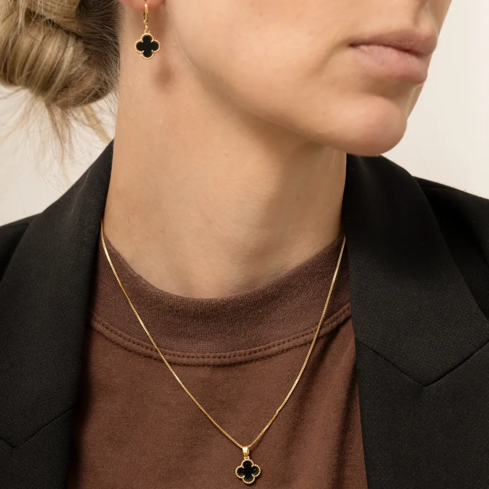 CONJUNTO VIRGINIA PRETO BANHO OURO 18K