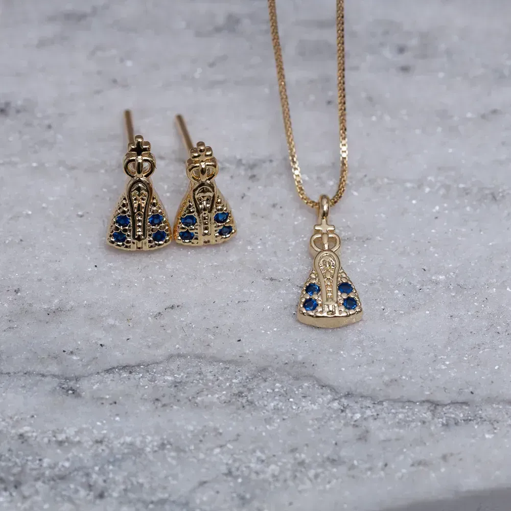 CONJUNTO NOSSA SENHORA P BANHO OURO 18K