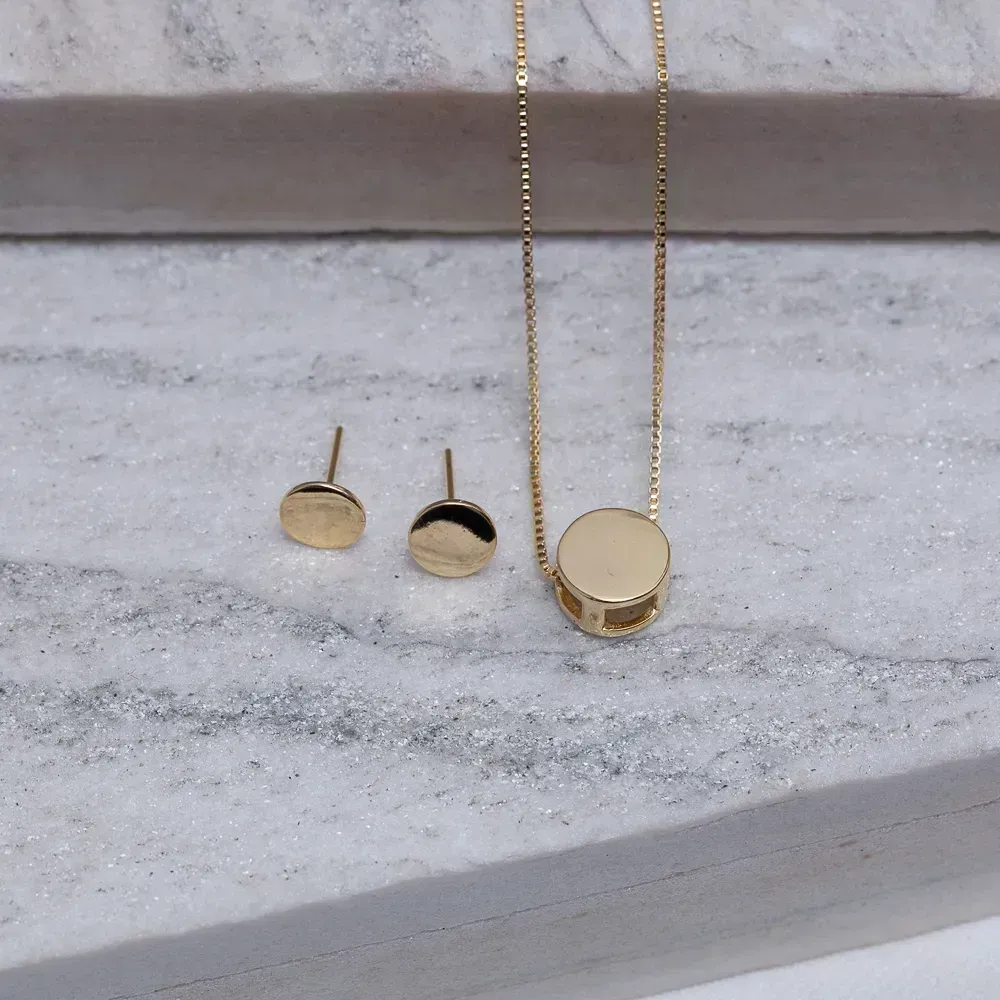 CONJUNTO CÍRCULO LISO BANHO OURO 18K