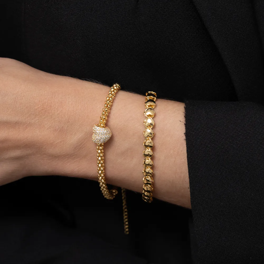 PULSEIRA CORAÇÕES LISOS BANHO OURO 18K