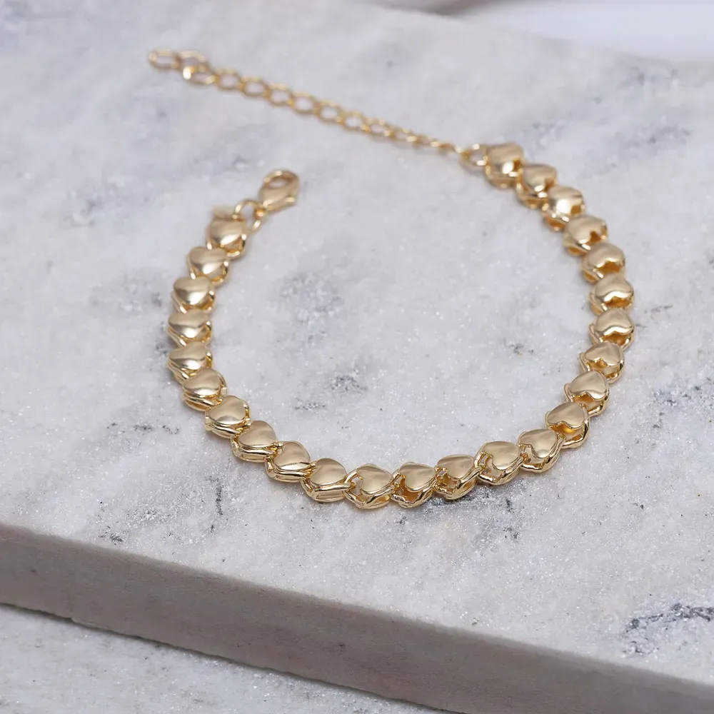 PULSEIRA CORAÇÕES LISOS BANHO OURO 18K