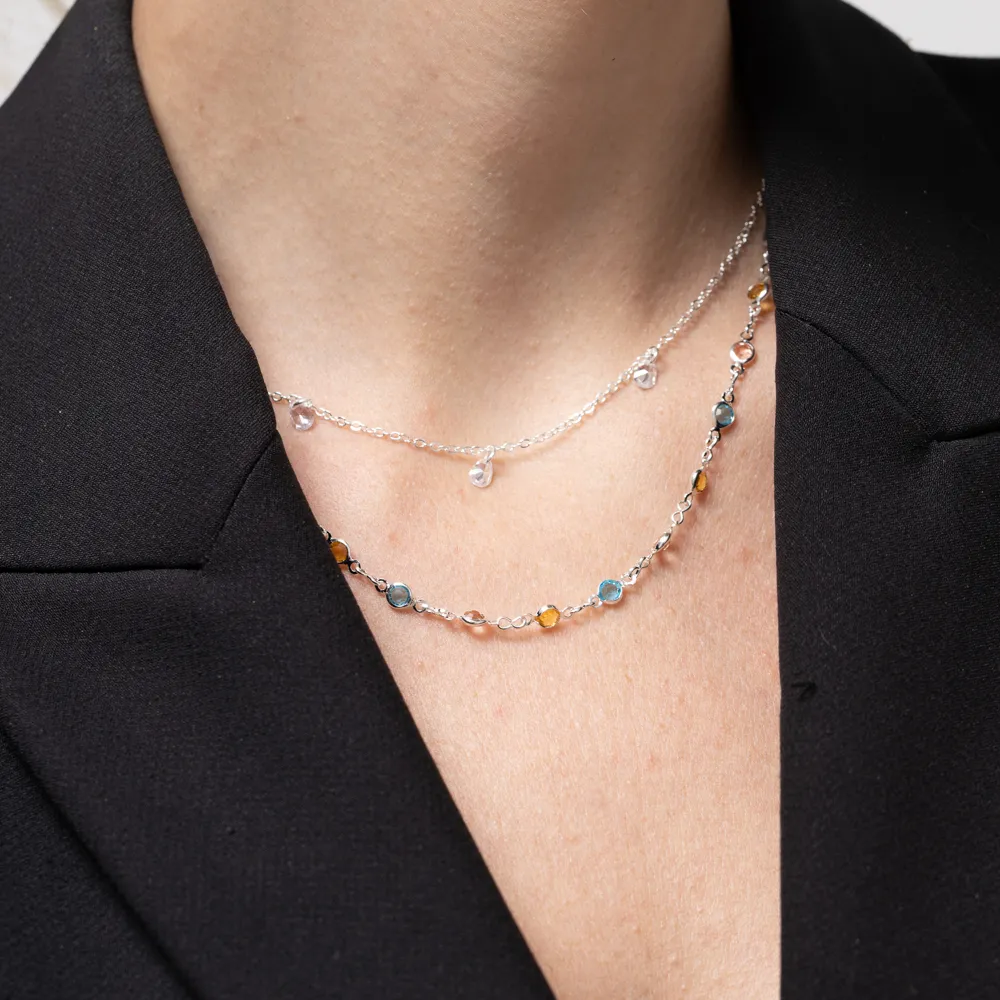 CHOKER COM PEDRAS COLORIDAS BANHO PRATA