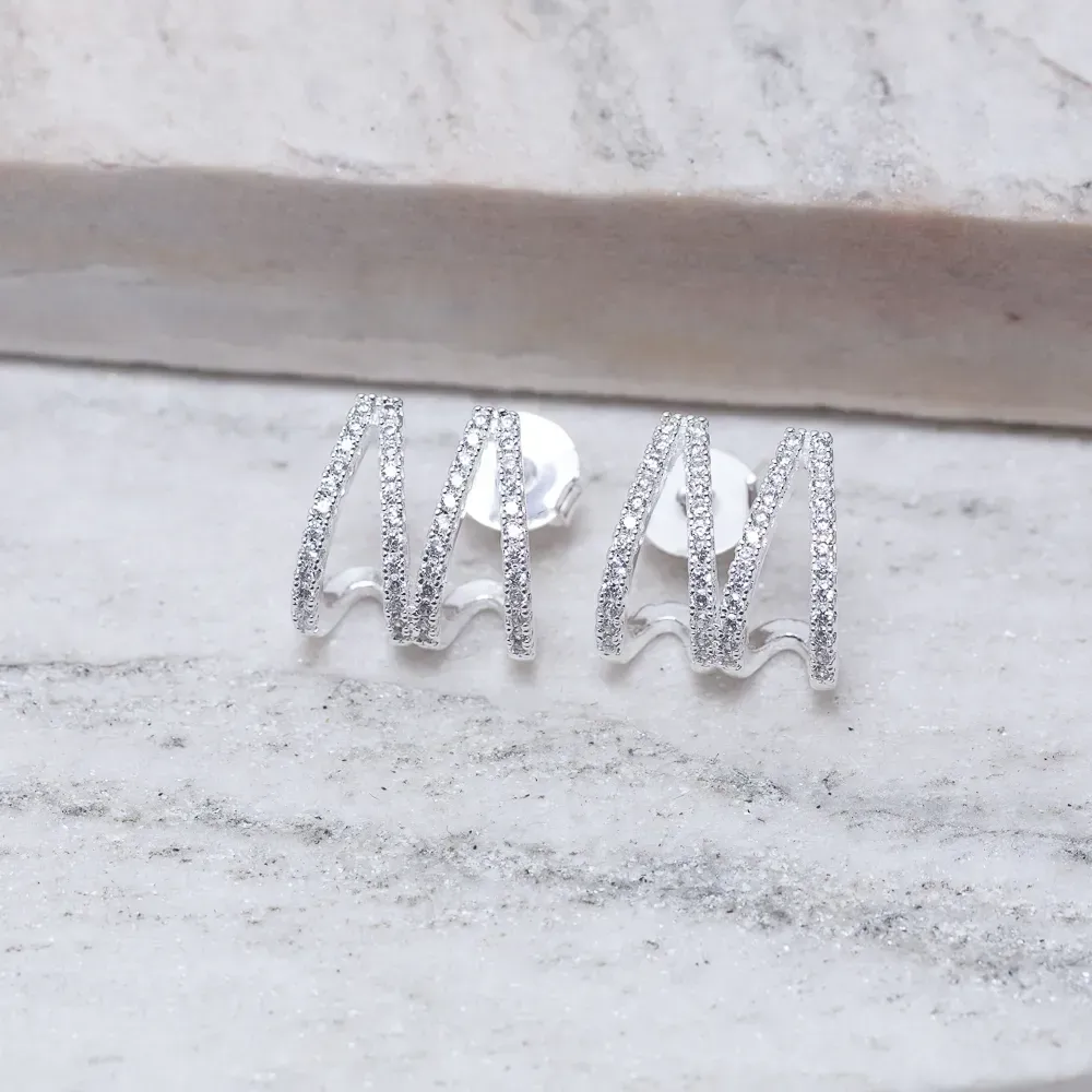 BRINCO EAR CUFF DUPLO CRAVEJADO BANHO PRATA