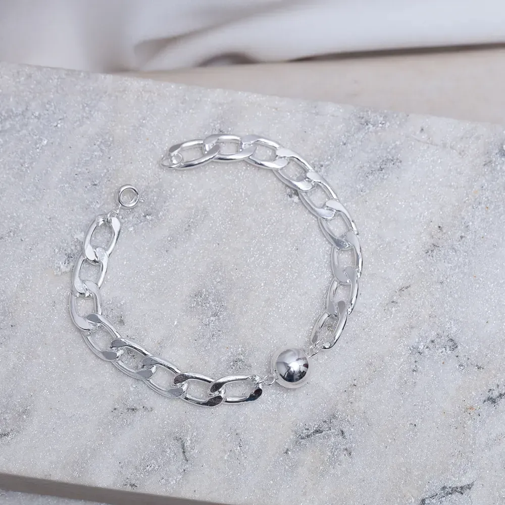 PULSEIRA ELOS GRUMET COM BOLA BANHO PRATA