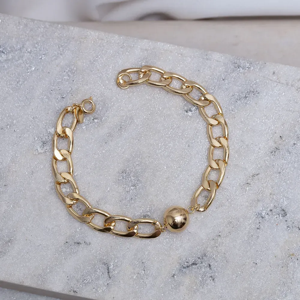 PULSEIRA ELOS GRUMET COM BOLA BANHO OURO 18K