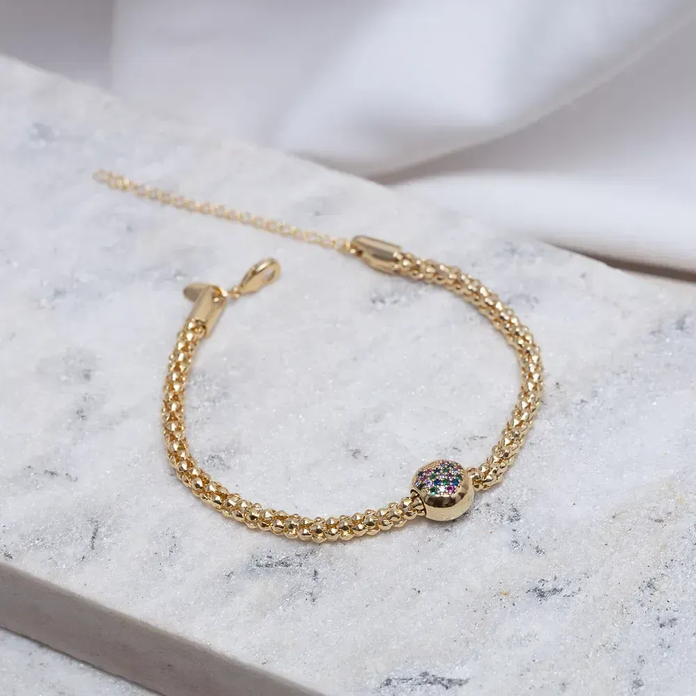 PULSEIRA OCA COM BERLOQUE CORAÇÃO BANHO OURO 18K