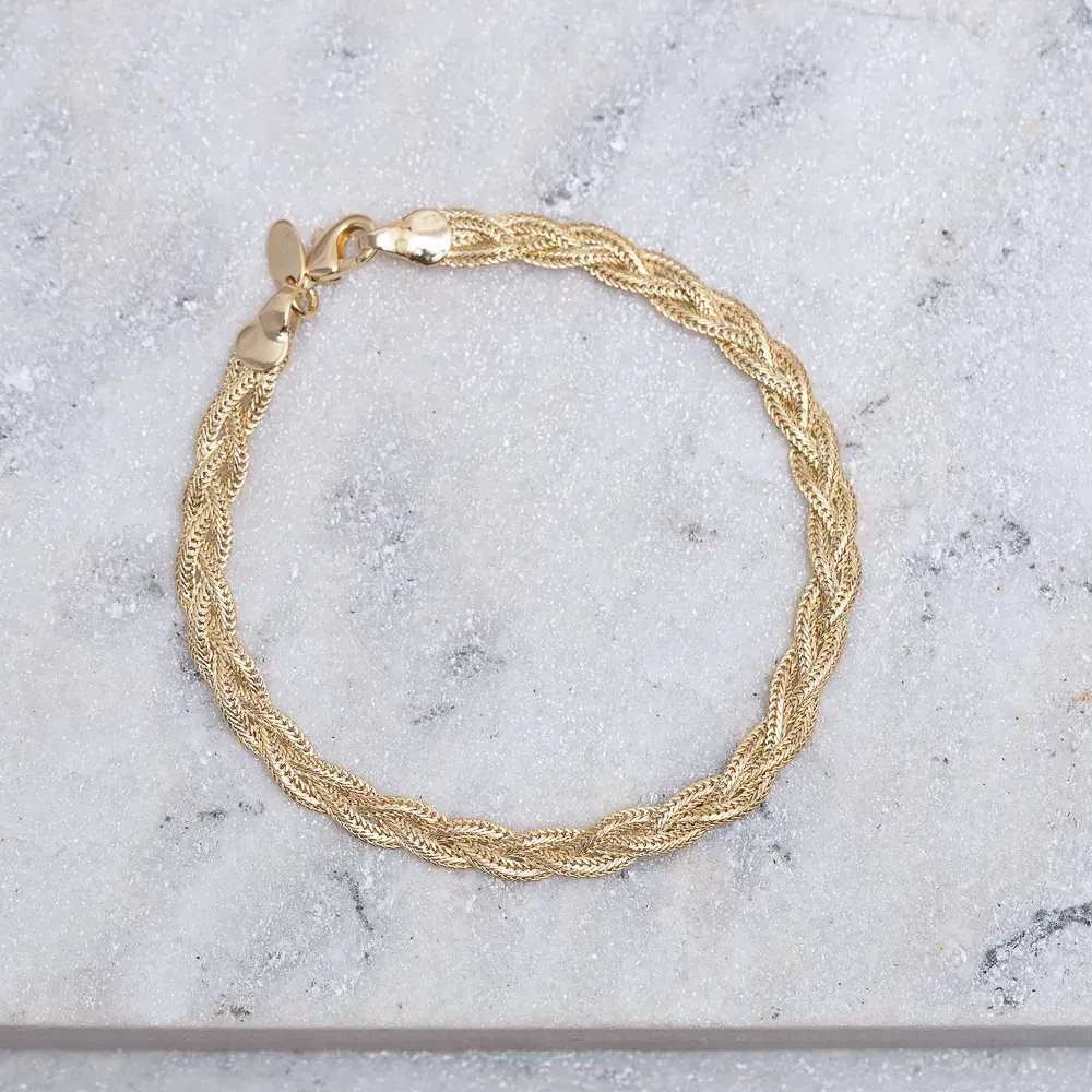 PULSEIRA TRANÇADA BANHO OURO 18K