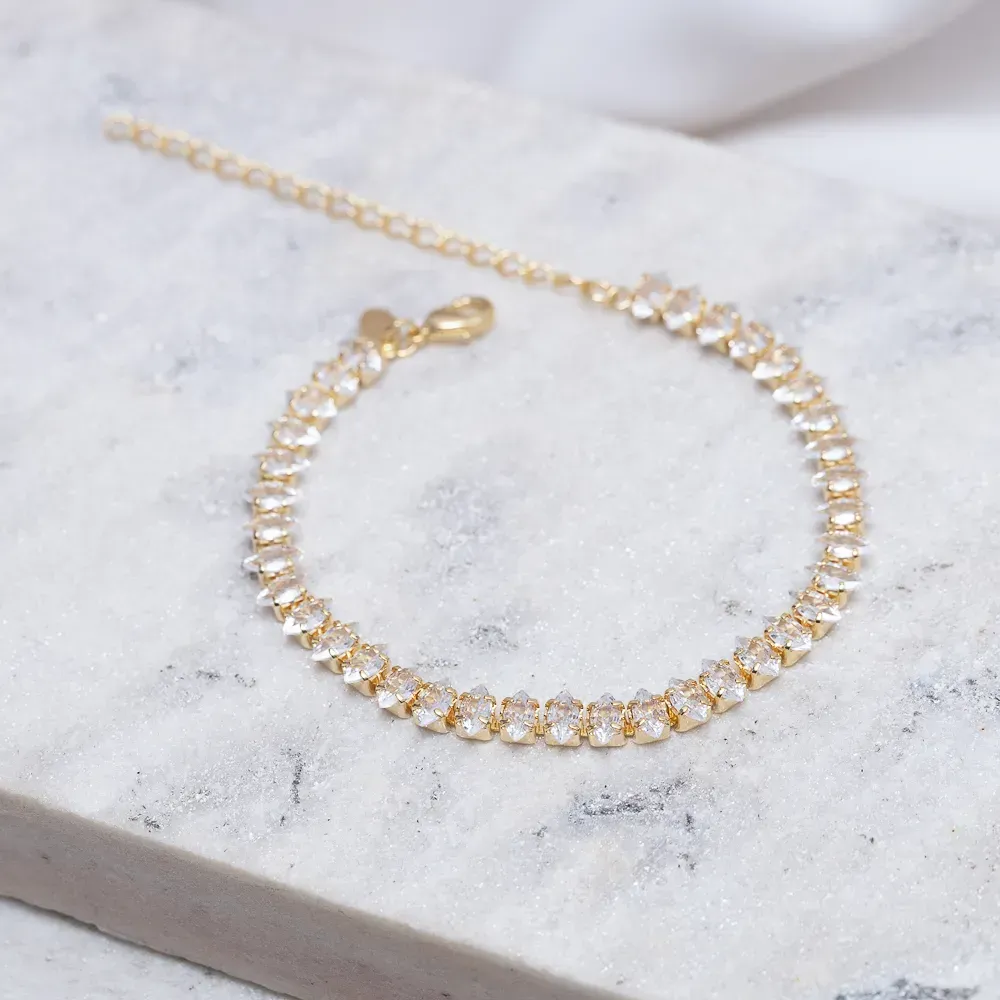 PULSEIRA COM GOTINHAS CRISTAIS BANHO OURO 18K