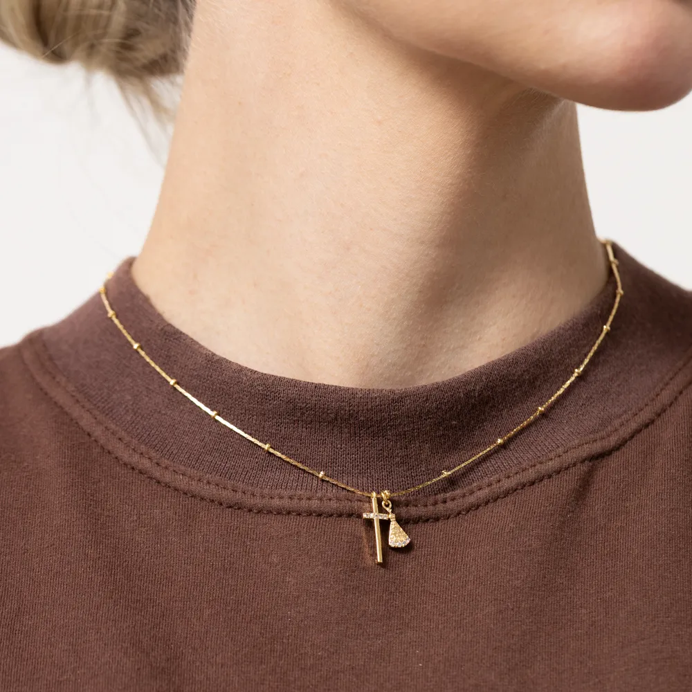 COLAR NOSSA SENHORA E CRUZ BANHO OURO 18K