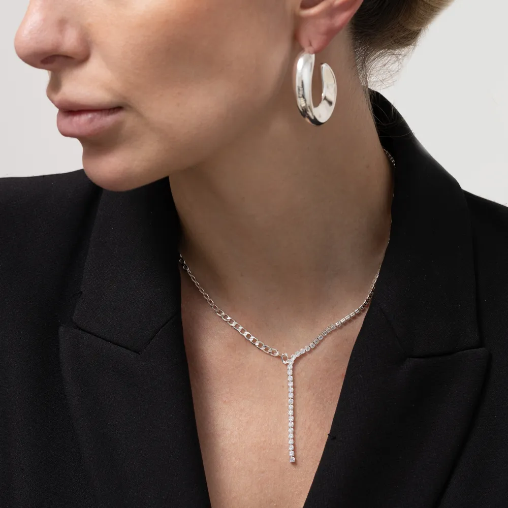 CHOKER PÊNDULO COM DUPLO ELO BANHO PRATA