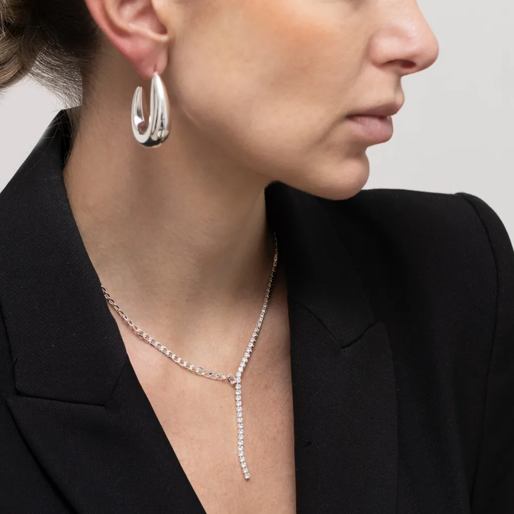 CHOKER PÊNDULO COM DUPLO ELO BANHO PRATA
