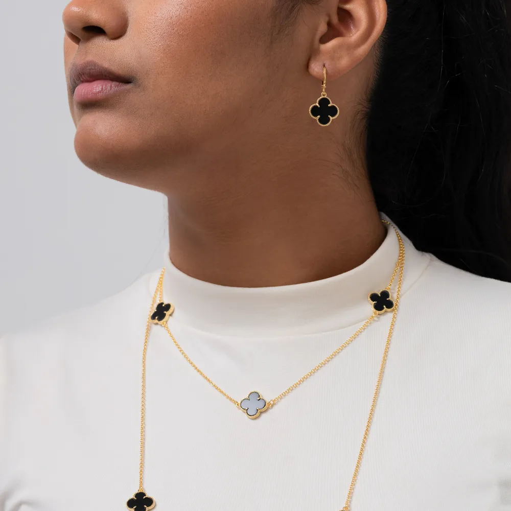 CONJUNTO VIRGINIA PRETO BANHO OURO 18K