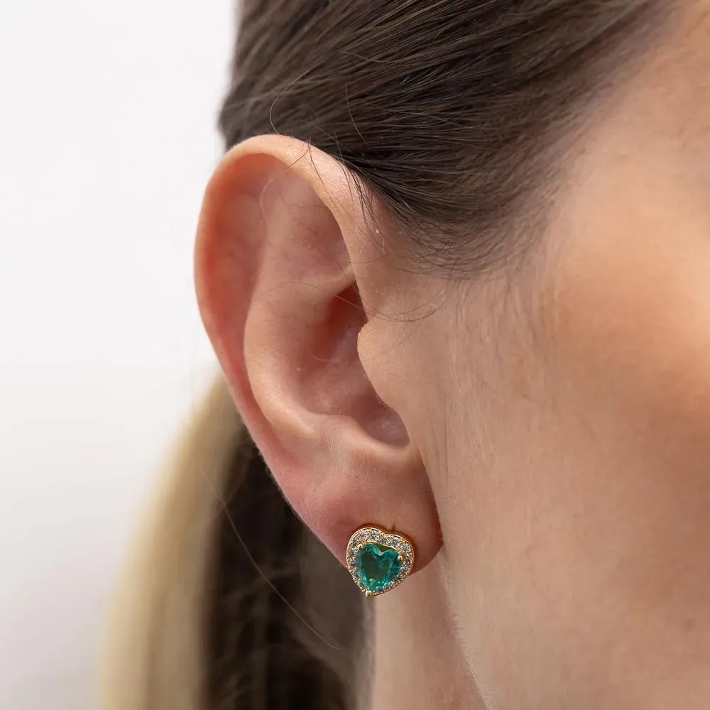 BRINCO CORAÇÃO M COM PEDRA VERDE TIFFANY BANHO OURO 18K