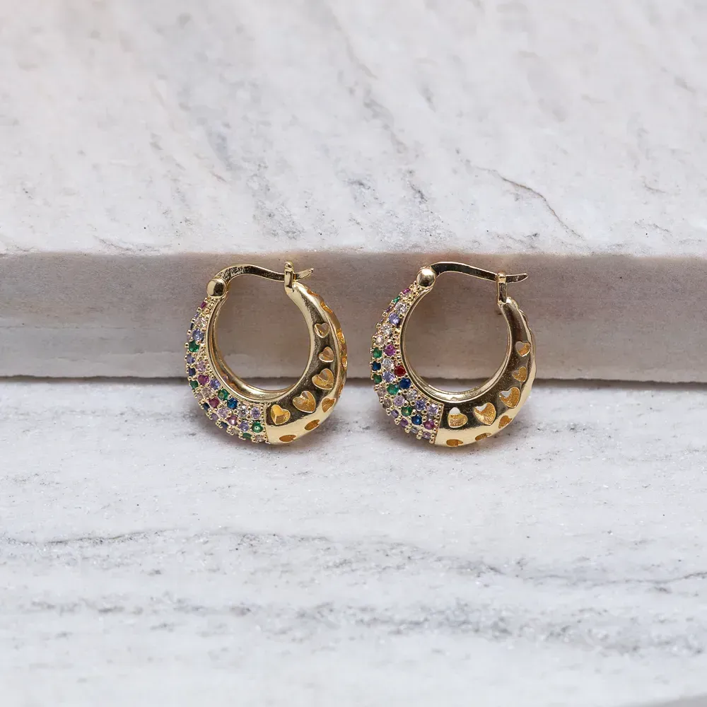 BRINCO ARGOLA CRAVEJADA COLORIDA FECHO JOIA BANHO OURO 18K
